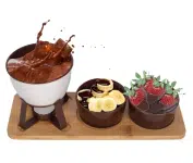Conjunto Fondue em Cerâmica Redondo 10 Peças Com Base em Bambu 300ml Chocolate Queijo – 3 Velas na Amazon