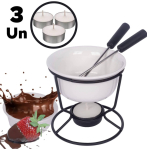 Conjunto Fondue Em Cerâmica Redondo 7 Peças 140ml Chocolate Queijo – 3 Velas na Amazon
