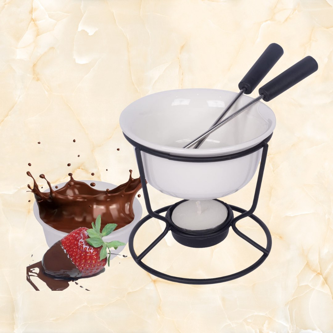 Conjunto Fondue Em Cerâmica Redondo 7 Peças 140ml Chocolate Queijo – 3 Velas na Amazon