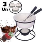 Conjunto Fondue Em Cerâmica Redondo 7 Peças 140ml Chocolate Queijo – 3 Velas na Amazon