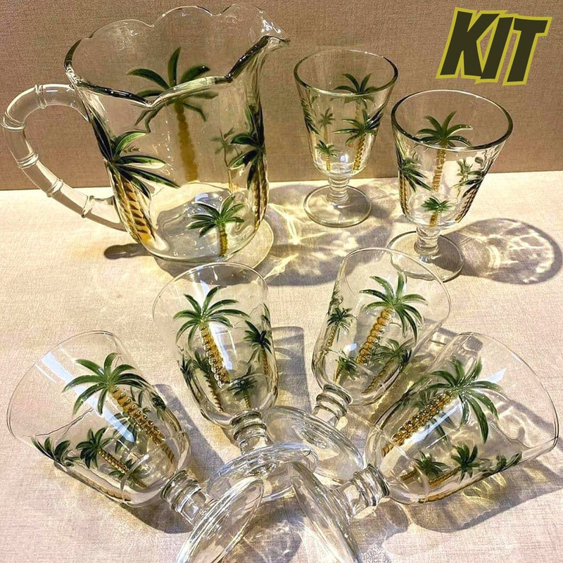Conjunto Jarra com 6 Taças de Cristal Palm Hand Painting 1,3L/240ml – Lyor na Amazon