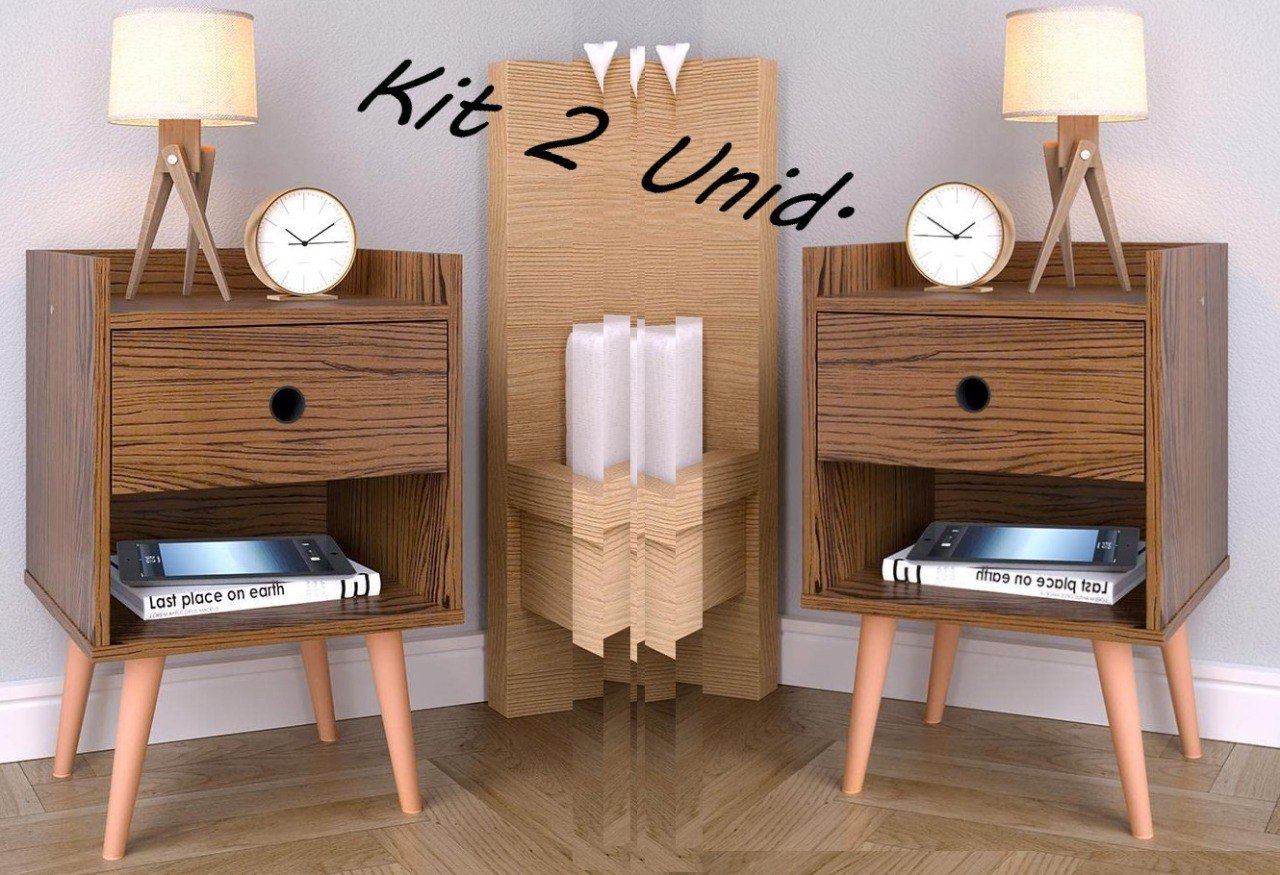 Conjunto Kit 2 Mesas de cabeceira Compacta Retrô Mesinha Canto Quarto Lateral Cama Com Gaveta e Nicho Para Decoração e Organização Cantinho Descanso Decore – Freijó – Lojas RPM na Amazon
