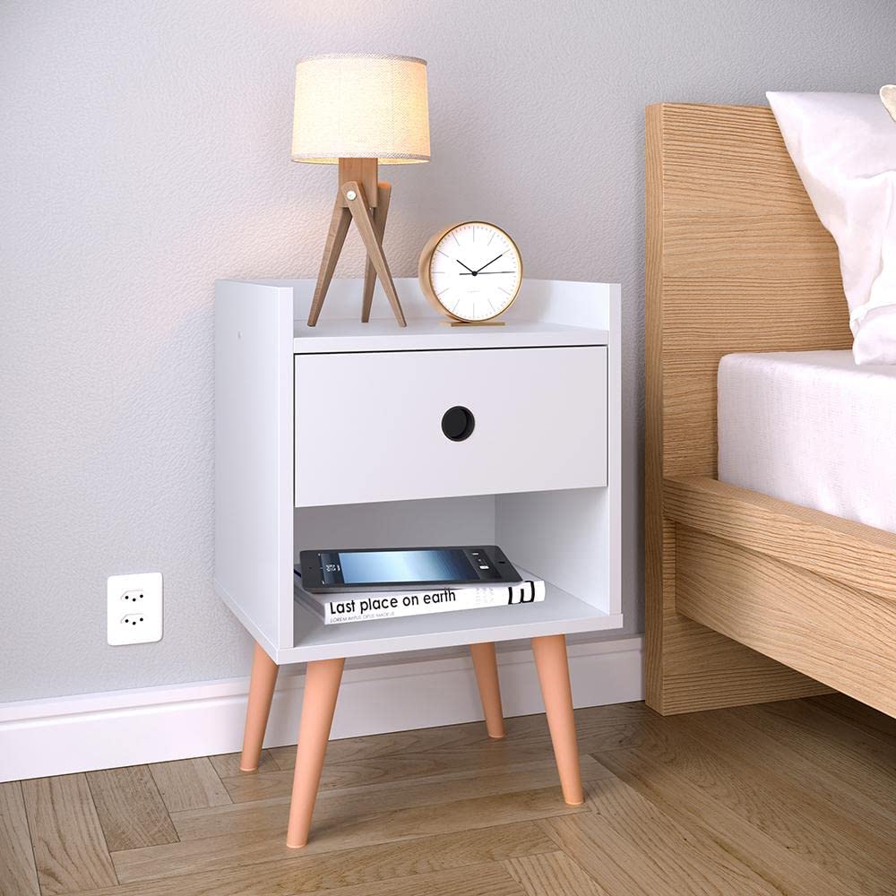 Conjunto Kit 2 Mesas de cabeceira Compacta Retrô Mesinha Canto Quarto Lateral Cama Com Gaveta e Nicho Para Decoração e Organização Cantinho Descanso Decore – Branco – Lojas RPM na Amazon