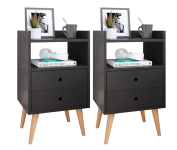 Conjunto Mesa de Cabeceira Kit Mesinha Canto Quarto Lateral Cama 2 Gavetas Organizadoras Retrô Quarto – Dream RPM (PRETO) na Amazon