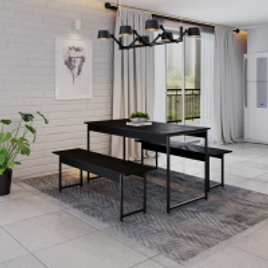 Conjunto Mesa de Jantar com 2 Bancos Estilo Industrial Active Yescasa na MadeiraMadeira