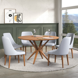 Conjunto Mesa Redonda Madeira Maciça com 6 Cadeiras Kelly Casa Contemporânea na MadeiraMadeira