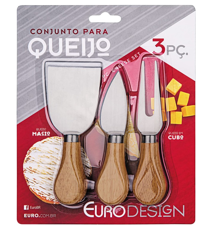 Conjunto para Queijo 3 Peças cabo de madeira, QUE5555, Euro Home na Amazon