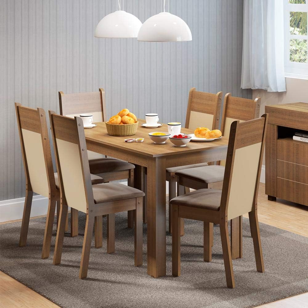 Conjunto Sala de Jantar Honduras Madesa Mesa Tampo de Madeira com 6 Cadeiras na Amazon