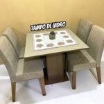 Conjunto Sala de Jantar Madesa Evelin Mesa Tampo de Vidro com 4 Cadeiras – Rustic/Crema/Imperial – Marrom na Casas Bahia
