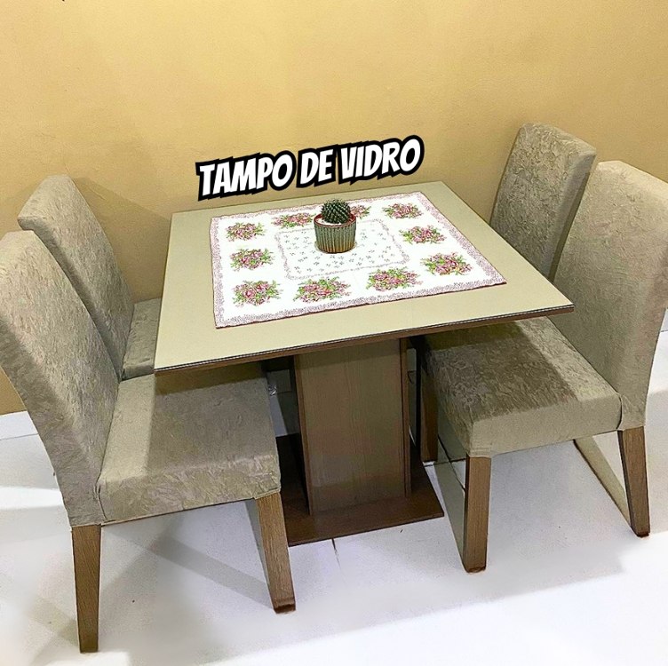 Conjunto Sala de Jantar Madesa Evelin Mesa Tampo de Vidro com 4 Cadeiras – Rustic/Crema/Imperial – Marrom na Casas Bahia