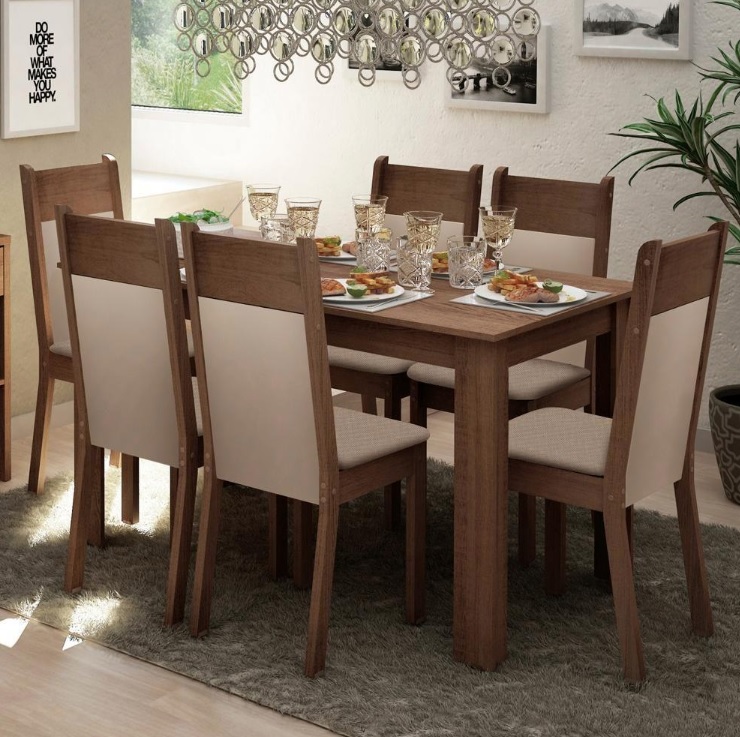 Conjunto Sala de Jantar Madesa Jaíne Mesa Tampo de Madeira com 6 Cadeiras na Casas Bahia
