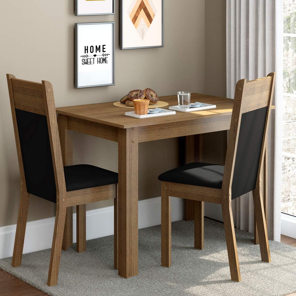 Conjunto Sala de Jantar Madesa Lola Mesa Tampo de Madeira com 2 Cadeiras – Rustic/Preto/Sintético Preto na Amazon