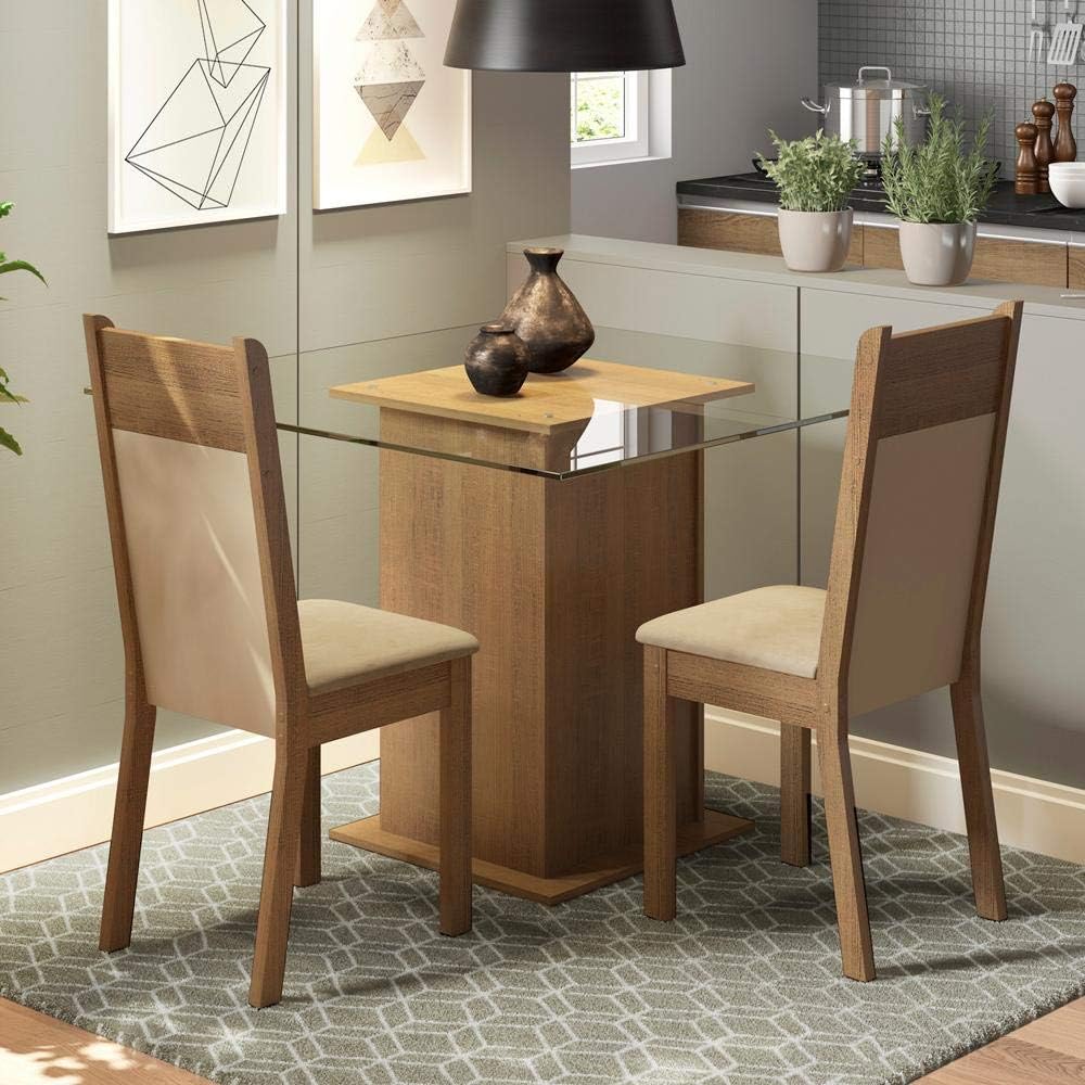 Conjunto Sala de Jantar Madesa Moni Mesa Tampo de Vidro com 2 Cadeiras – Rustic/Crema/Pérola na Amazon