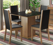 Conjunto Sala de Jantar Madesa Moscou Plus Mesa Tampo de Vidro com 4 Cadeiras – Rustic/Preto/Sintético Preto na Amazon