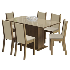 Conjunto Sala de Jantar Madesa Moscou Plus Mesa Tampo de Vidro com 6 Cadeiras na Camisaria Colombo