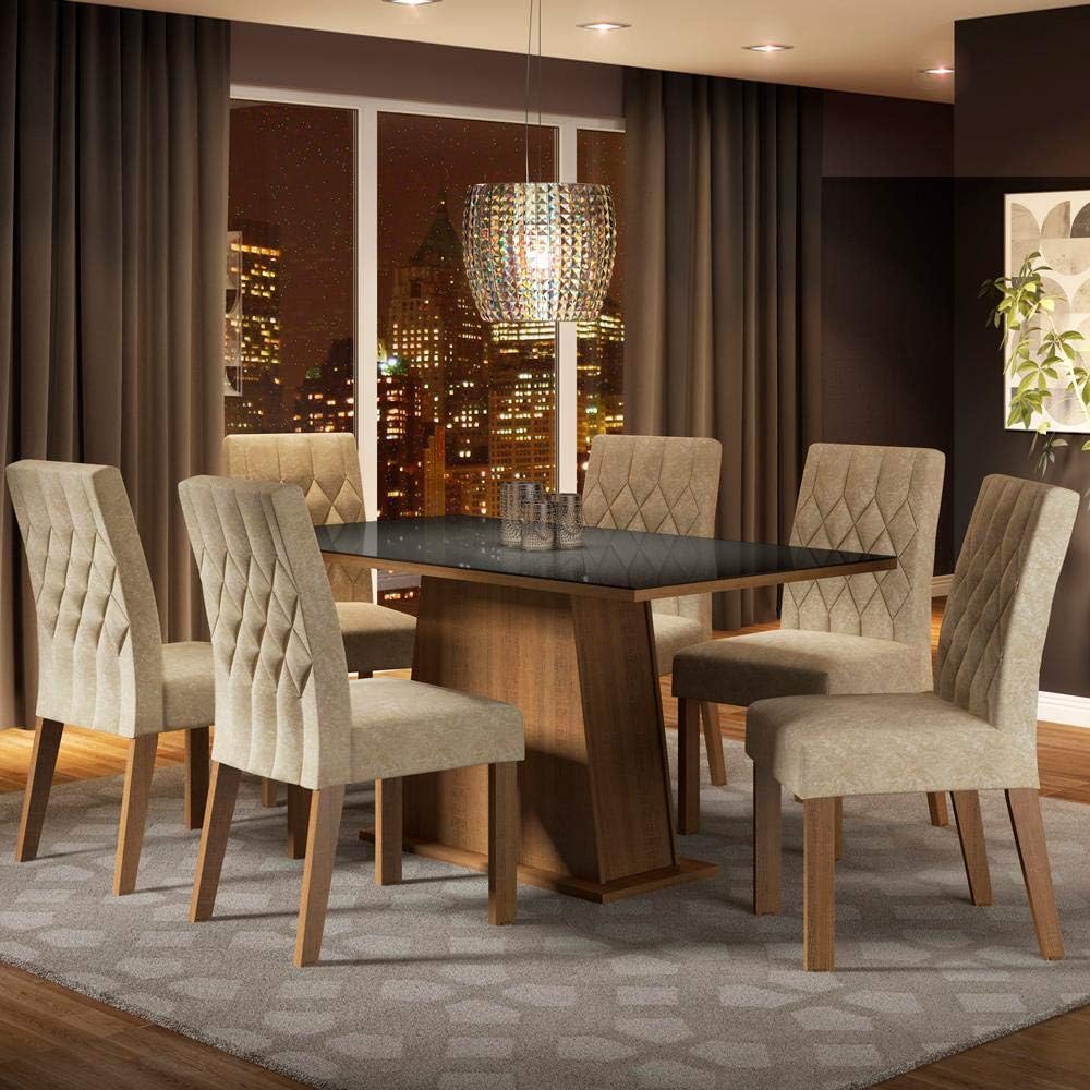Conjunto Sala de Jantar Madesa Rafaela Mesa Tampo de Vidro com 6 Cadeiras – Rustic/Preto/Imperial na Amazon