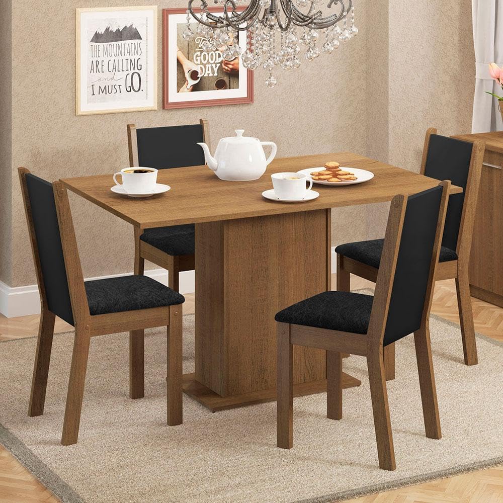 Conjunto Sala de Jantar Madesa Talita Mesa Tampo de Madeira 4 Cadeiras – Rustic/preto/oxford na Amazon