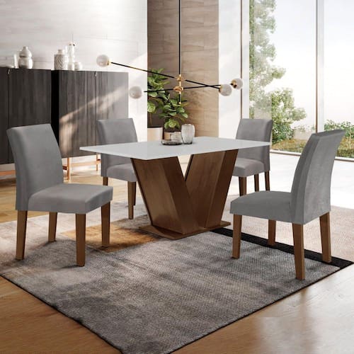 Conjunto Sala de Jantar Mesa 120x80cm Tampo MDF com 4 Cadeiras Espanha Yescasa Chocolate/Grafite – Marrom na Casas Bahia