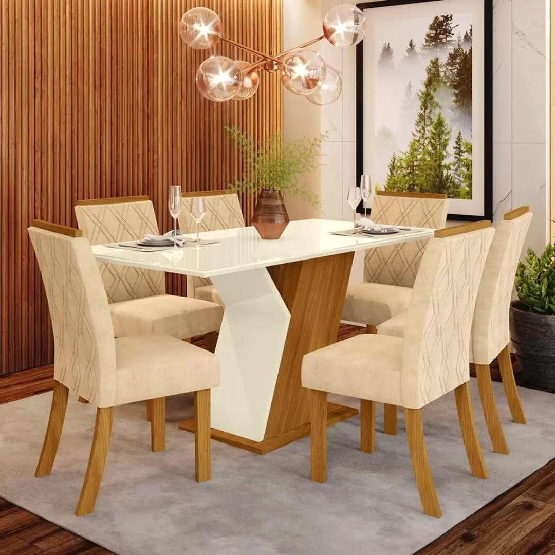 Conjunto Sala de Jantar Mesa 160 Cm Tampo MDF 6 Cadeiras Lupita Casa 812 na Magazine Luiza