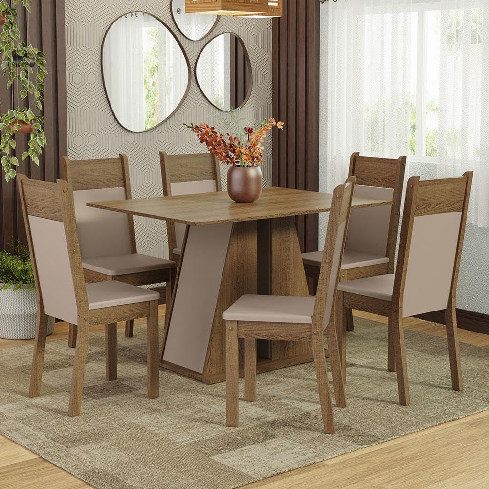 Conjunto Sala de Jantar Mesa Tampo de Madeira 6 Cadeiras Beverly Madesa na Amazon