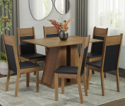 Conjunto Sala de Jantar Mesa Tampo de Madeira 6 Cadeiras Rustic/Preto Beverly Madesa – Marrom na Casas Bahia