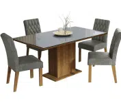 Conjunto Sala de Jantar Mesa Tampo de Vidro 4 Cadeiras – Madesa na Amazon