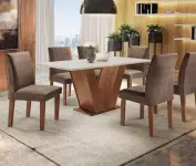 Conjunto Sala de Jantar Mesa Tampo MDF 6 Cadeiras Espanha Yescasa Chocolate/Off White na Casas Bahia