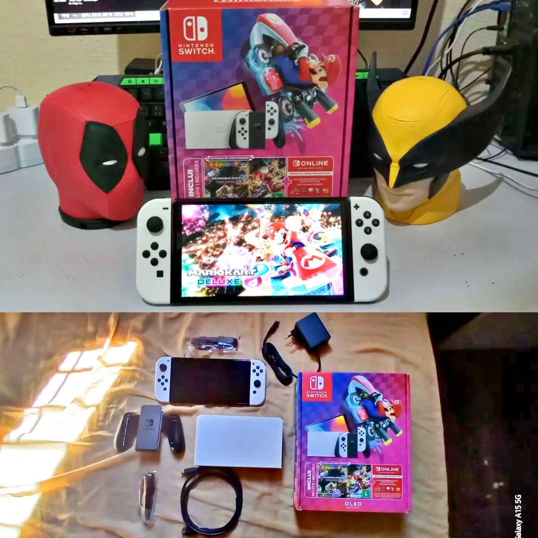 Console Nintendo Switch OLED, Branco + Mario Kart 8 Deluxe + 3 meses do Nintendo Switch Online na KaBuM!
