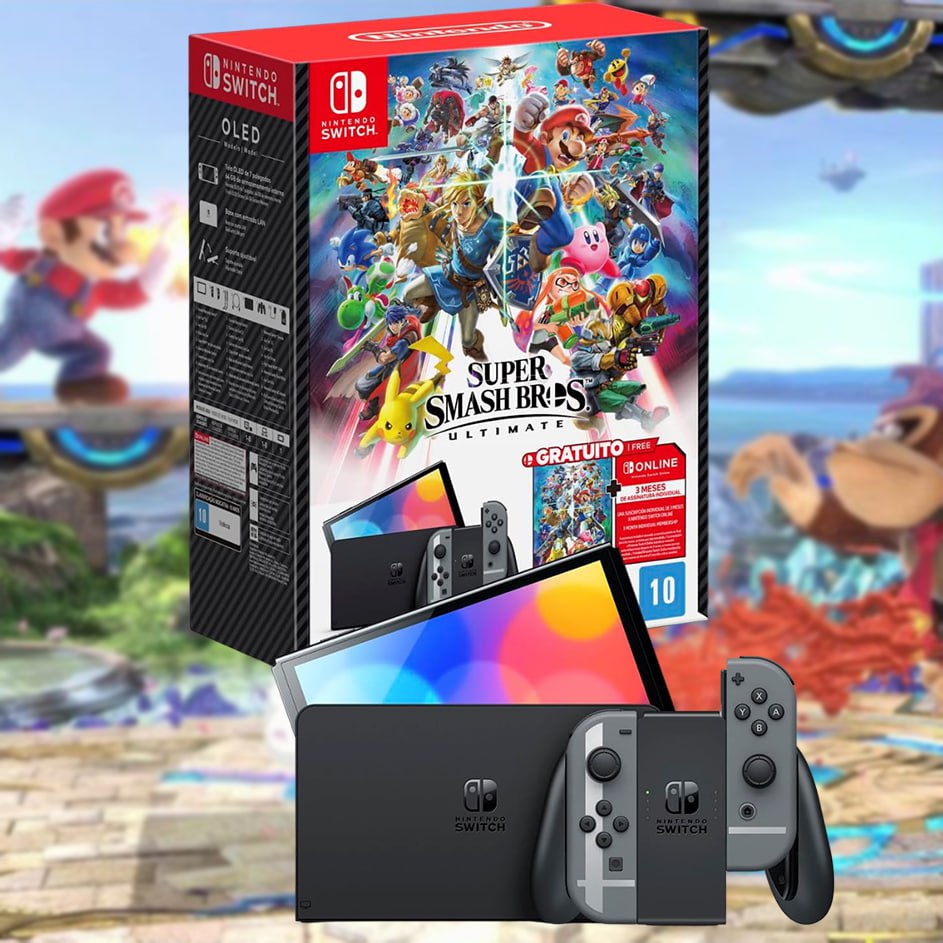Console Nintendo Switch Oled + Super Smash Bros Ultimate Digital + 3 Meses Assinatura Nintendo Switch Online na Amazon