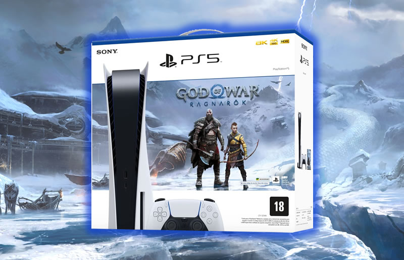 Console Playstation 5 825GB SSD God of War Ragnarok Bundle PS5 na Fastshop