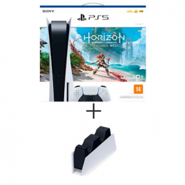 Console PlayStation 5 - PS5 Sony (Com leitor de Disco) + Jogo Horizon Forbidden West (Digital) + Base de Carregamento Controle Dual PS5 na Fastshop