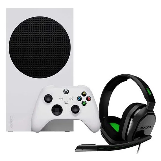 Console Xbox Series S 500GB 1 Controle Branco + Headset ASTRO Gaming A10 para Xbox, PlayStation, PC, Mac Preto/Verde na Carrefour