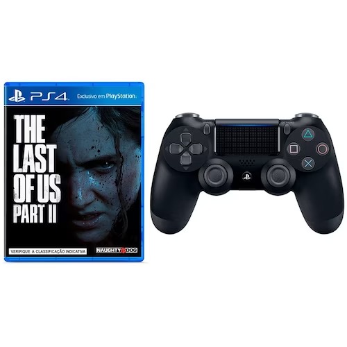 Controle DualShock 4 Sony Sem Fio Jet Black PS4 + The Last of Us II na Fastshop