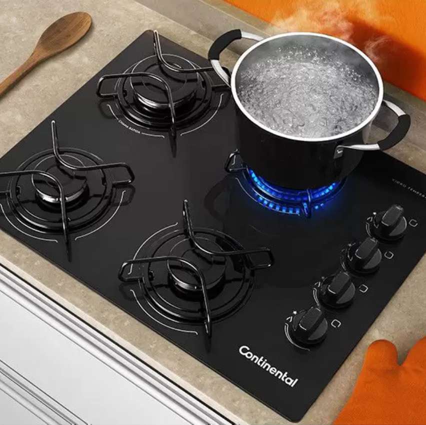 Cooktop 4 Bocas Continental a Gás de Vidro Temperado Preto (KC4GP) – Bivolt na Shopclub