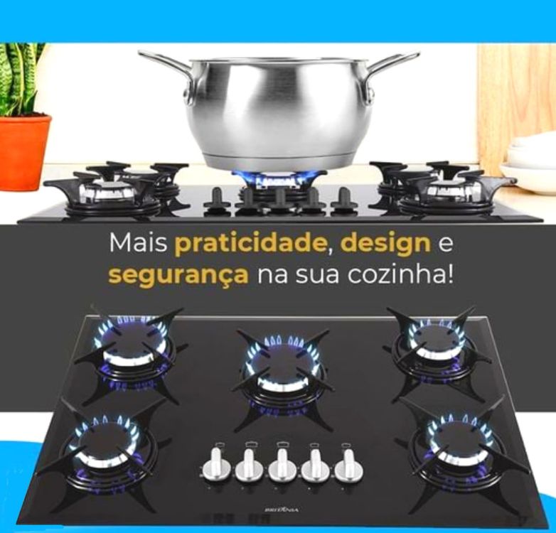 Cooktop 5 Bocas Britânia a Gás GLP Preto – BCT5P na Magazine Luiza
