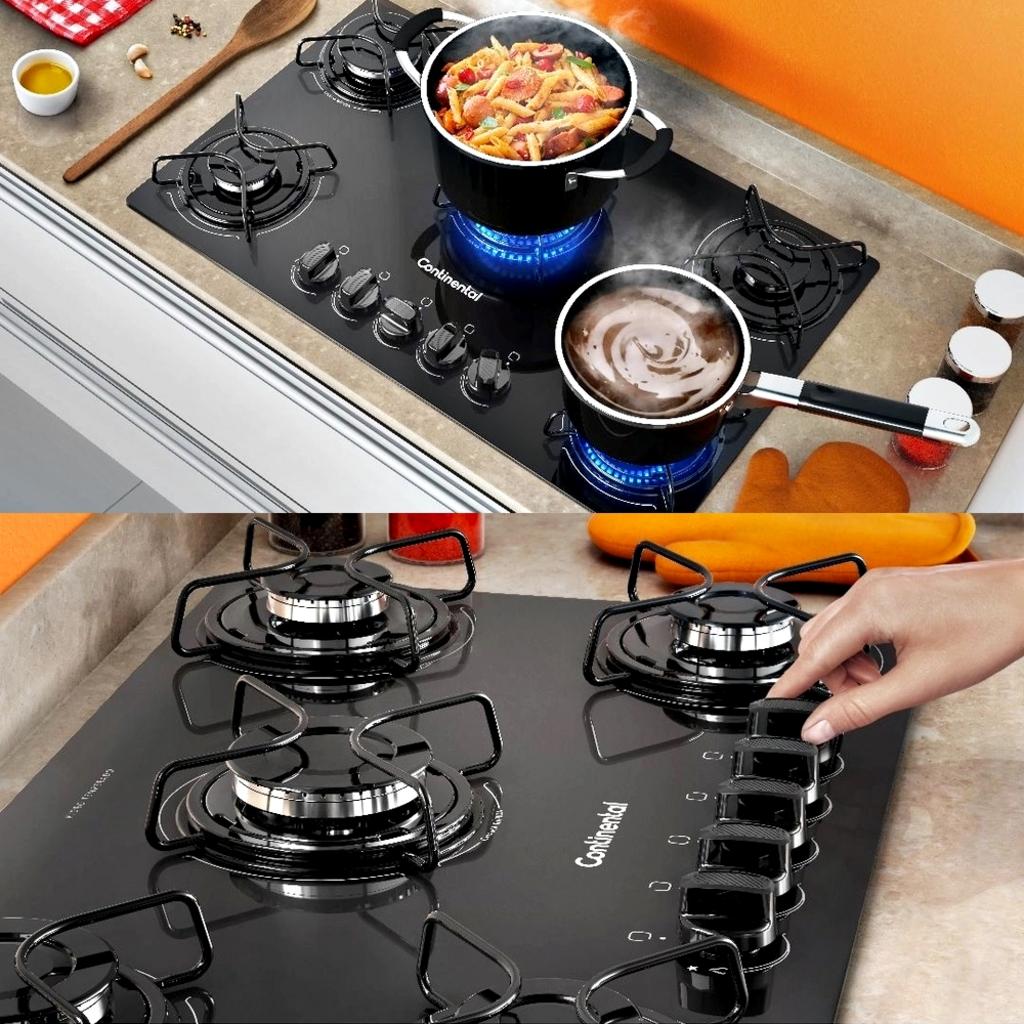 Cooktop 5 Bocas Continental a Gás de Vidro Temperado Preto (KC5GP) – Bivolt na Shopclub