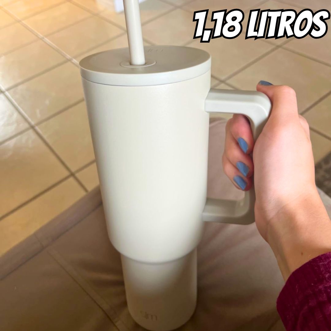 Copo térmico com tampa e canudo Simple Modern Trek, 1,18 L, Almond Birch na Amazon