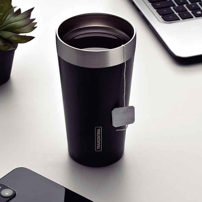 Copo Térmico Tramontina Exata em Aço Inox Preto sem Tampa 420 ml na Amazon