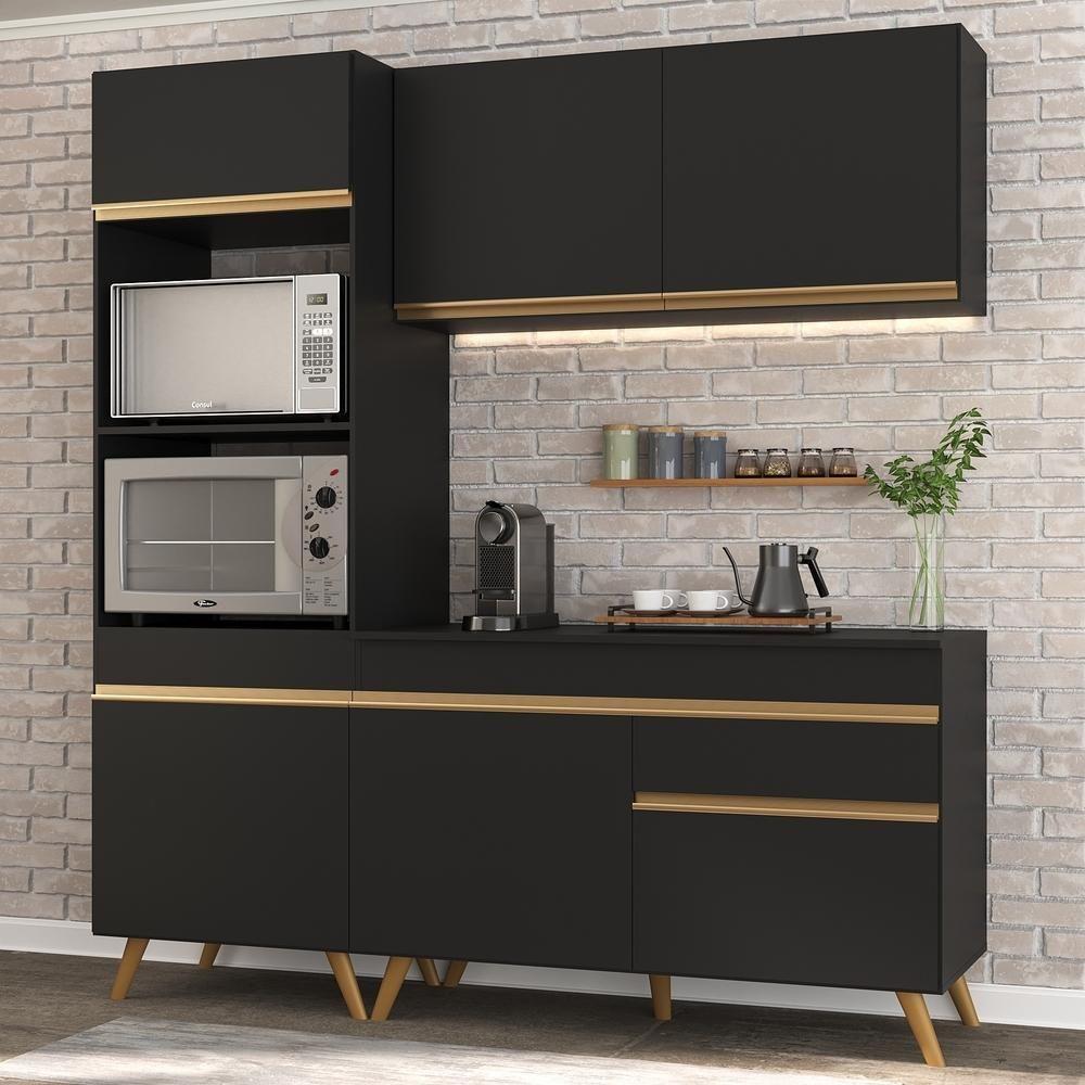 Cozinha Compacta 3 pç c/ Armário e Balcão MP3694 Veneza GB Preta na Casas Bahia