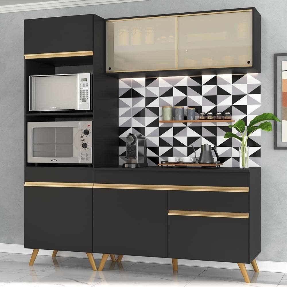 Cozinha Compacta 3 peças com Armário e Balcão Mp3695 Veneza Gb Preta na Amazon
