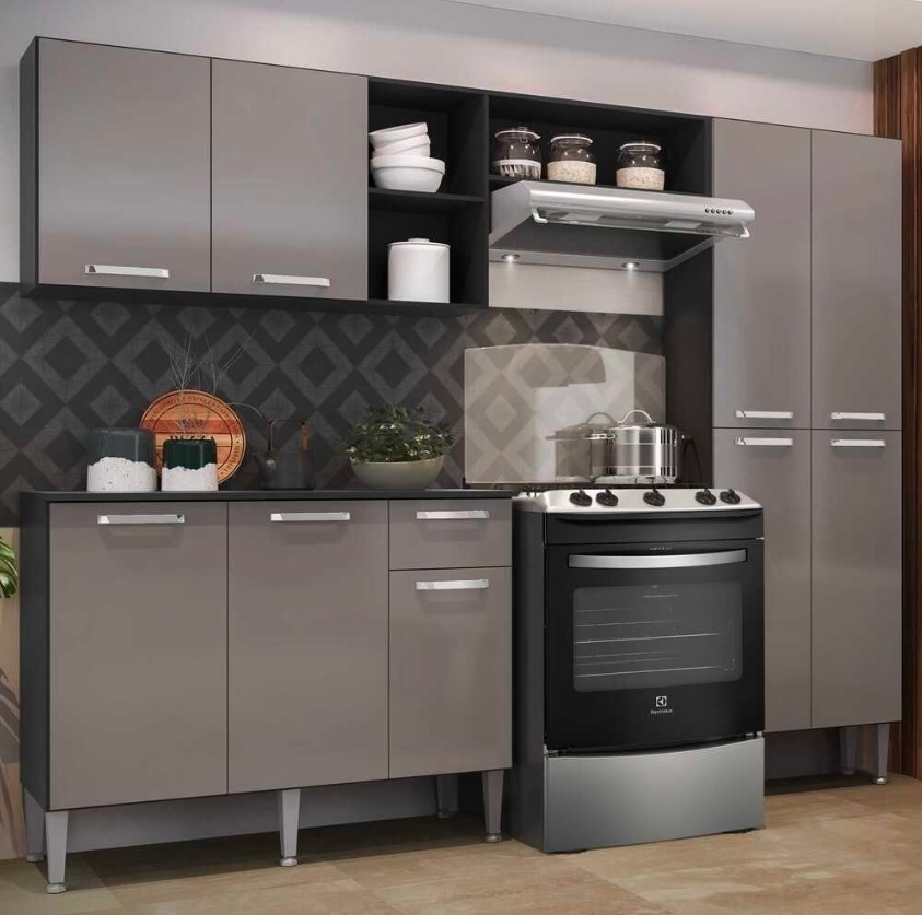 Cozinha Compacta c/ Armário e Balcão com Tampo Pequim Up Multimóveis Preta/Lacca na Casas Bahia