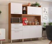 Cozinha Compacta Demóbile Savoy com 6 Portas, 2 Gavetas e 2 Prateleiras – 178cm de largura – Amêndoa e Branco na Casas Bahia