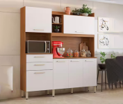 Cozinha Compacta Demóbile Savoy com 6 Portas, 2 Gavetas e 2 Prateleiras – 178cm de largura – Amêndoa/Branco na Casas Bahia