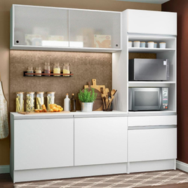 Cozinha Compacta Madesa Topazio Pop com Armário Balcão e Tampo - Branco na Camisaria Colombo