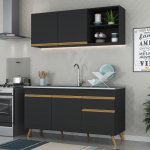 Cozinha Compacta Veneza Gb Multimóveis Mp2079 com Armário e Balcão Preta na Amazon