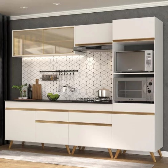 Cozinha Completa 5 Peças com Armário e Balcão Mp3715 Veneza Gw Multimóveis Branca Branco na MadeiraMadeira