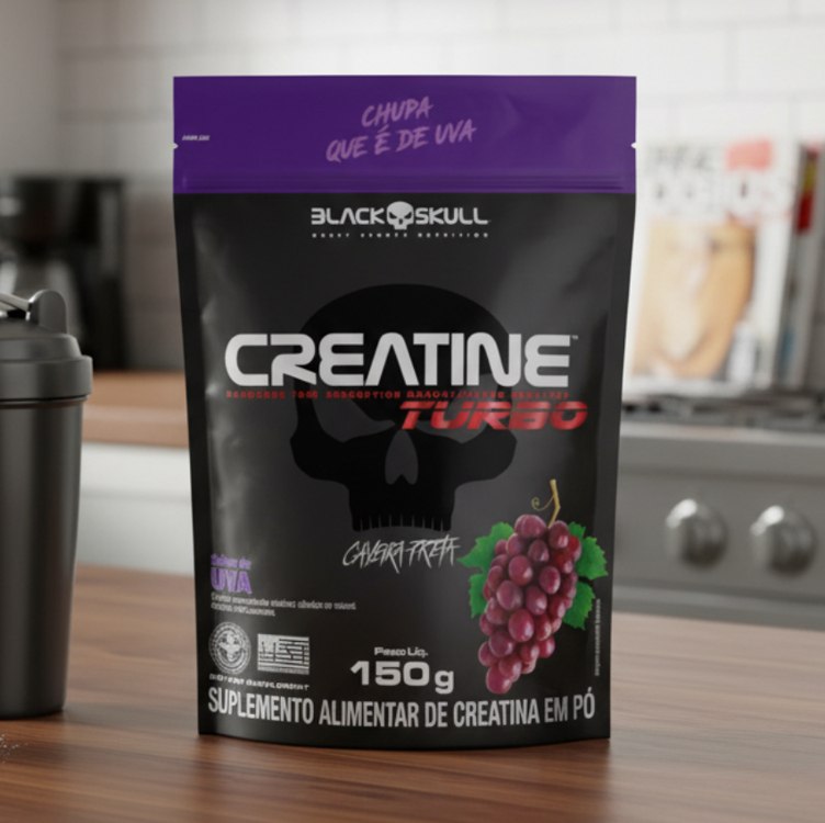 Creatine Turbo BlackSkull – Creatina Monohidratada em pó, com carboidrato para melhor absorção e performance (150g Refil, Uva) na Amazon