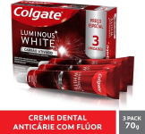 Creme Dental Clareador Colgate Luminous White Carvão Ativado 70g 3 unidades na Amazon