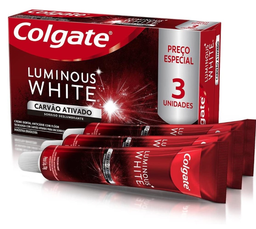 Creme Dental Colgate Luminous White Carvão Ativado 3 unid 70g Promo Preço Especial na Amazon