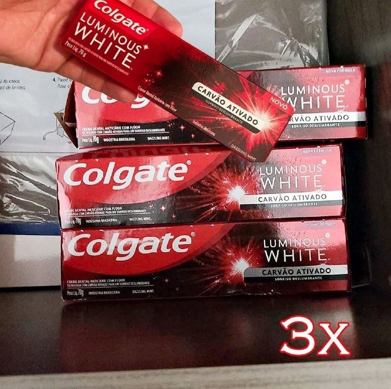 Creme Dental Colgate Luminous White Carvão Ativado 3 unid 70g Promo Preço Especial na Amazon